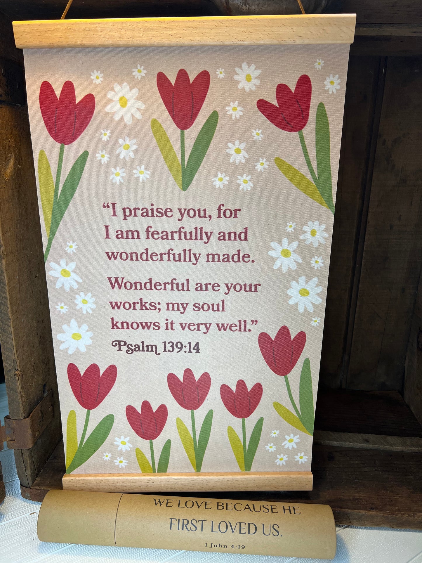 Psalm 139:14 Bible Verse Canvas Wall Hanging Christian Floral Scripture Art Decor Fearfully & Wonderfully