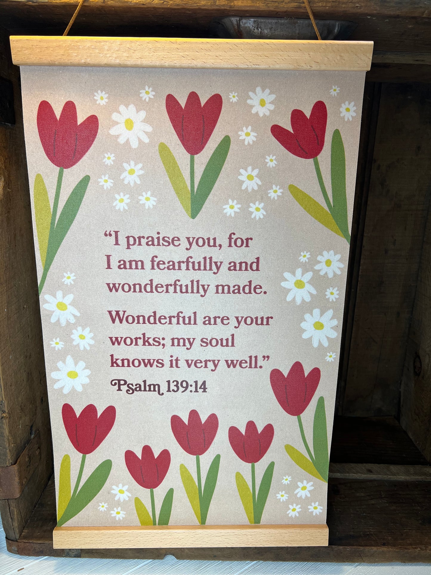 Psalm 139:14 Bible Verse Canvas Wall Hanging Christian Floral Scripture Art Decor Fearfully & Wonderfully