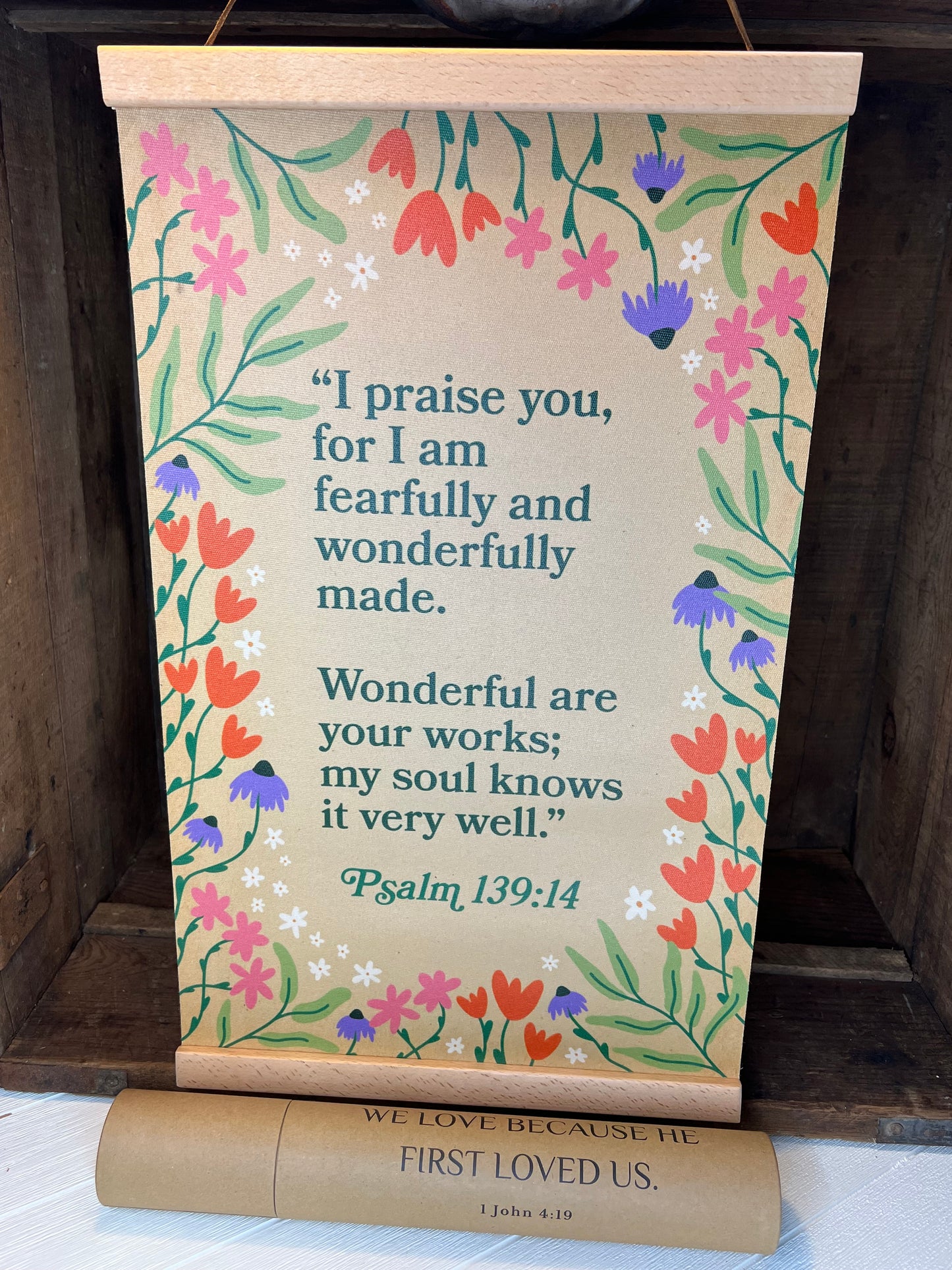Psalm 139:14 Bible Verse Canvas Wall Hanging Christian Floral Scripture Art Decor Fearfully & Wonderfully